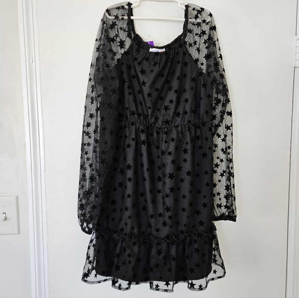 Sugar & Jade Girls Dress L 12-14 Celestial Star Whimsigoth Mesh Ruffle Sheer